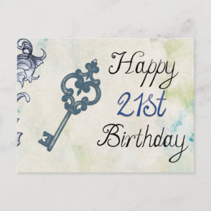 Happy 21st Birthday Victorian Key Postcard