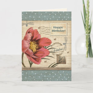 Happy 21st  Birthday. Vintage Floral Art Card