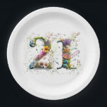 Happy 21st Birthday Wildflowers Happy Birthday Paper Plate<br><div class="desc">Celebrate this milestone with 21 created using watercolor wildflowers with the promise of springtime</div>