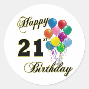 Happy 21st Birthday with Balloons Classic Round Sticker