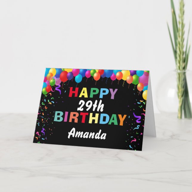 Happy 22nd Birthday Colourful Balloons Black Card (Front)