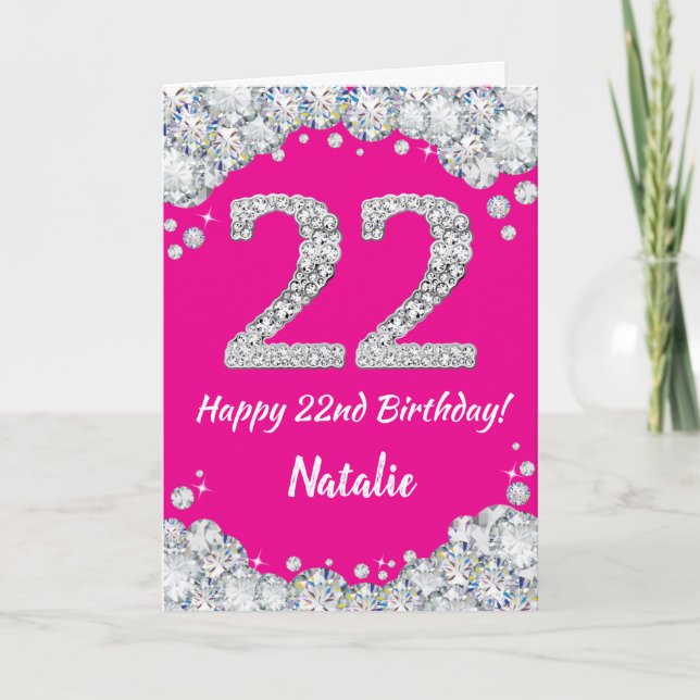 Happy 22nd Birthday Hot Pink and Silver Glitter Card (Front)