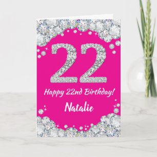 Happy 22nd Birthday Hot Pink and Silver Glitter Card