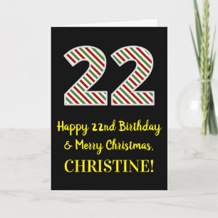 Happy 22nd Birthday & Merry Christmas, Custom Name Card