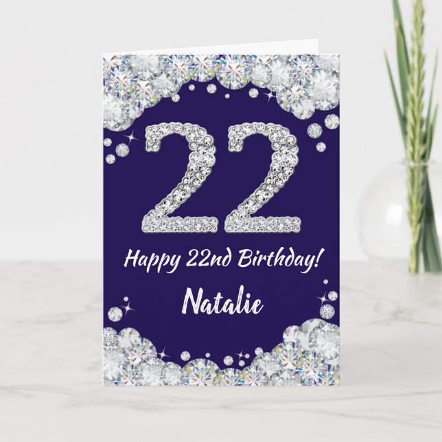 Happy 22nd Birthday Navy Blue and Silver Glitter Card (Front)