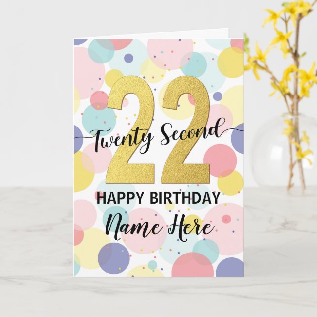 Happy 22nd Birthday Pastel Rainbow Gold Woman Card (Yellow Flower)