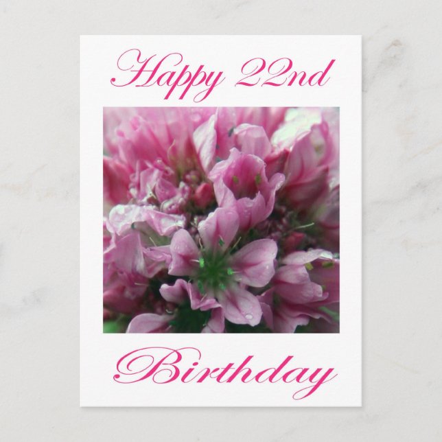 Happy 22nd Birthday Pink and Green Flower Postcard (Front)