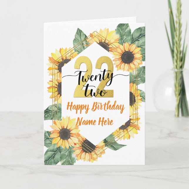 Happy 22nd Birthday Sunflower Greeting Card (Front)