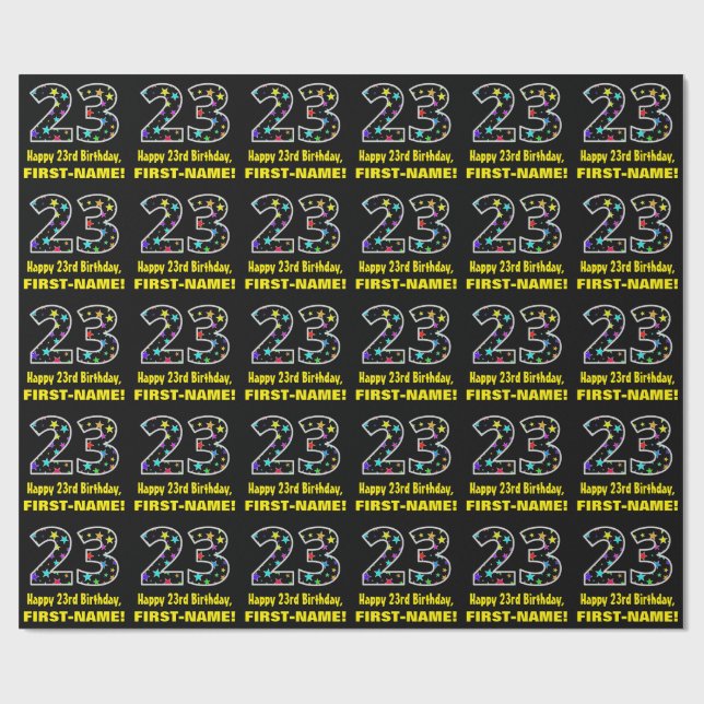Happy 23rd Birthday, Fun Colourful Stars Pattern 2 Wrapping Paper (Flat)