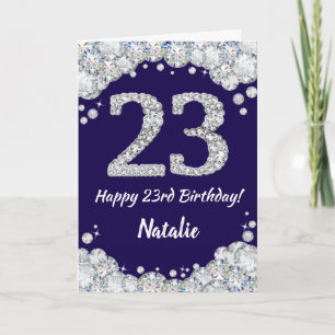 Happy 23rd Birthday Navy Blue and Silver Glitter Card