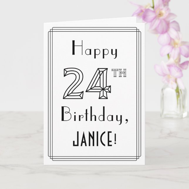 Happy 24th Birthday, Art Deco Style w/ Custom Name Card (Orchid)