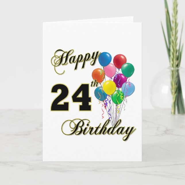Happy 24th Birthday Gifts with Balloons Card (Front)