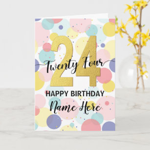 Happy 24th Birthday Pastel Rainbow Gold Woman Card
