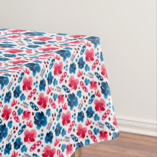 Happy 250th Birthday,America!Floral Red White Blue Tablecloth