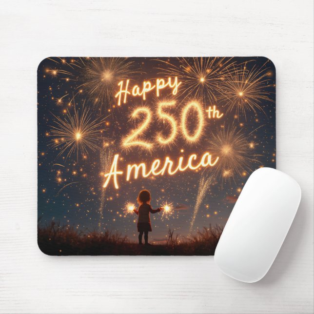 Happy 250th Birthday America In Fireworks Mouse Mat (With Mouse)