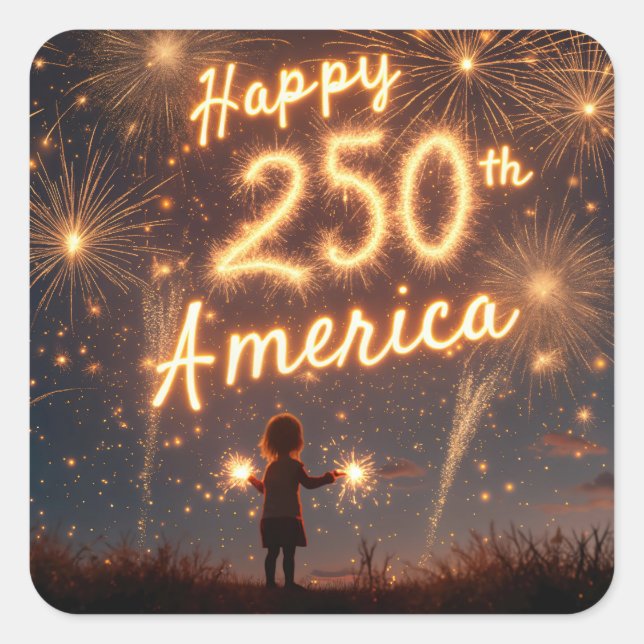 Happy 250th Birthday America In Fireworks Square Sticker (Front)