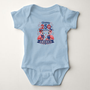 Happy 250th Birthday America Patriotic Flamingos Baby Bodysuit