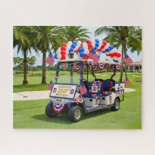 Happy 250th Birthday America Patriotic Golf Cart Jigsaw Puzzle
