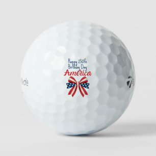Happy 250th Birthday America Red White Blue Bow  Golf Balls