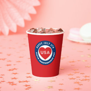 Happy 250th Independence Day July 4th Love USA Paper Cups