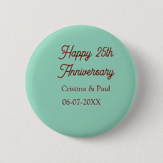 Happy 25th aniversary green mauve pastel boho retr 6 cm round badge
