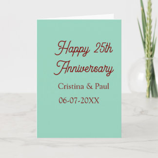 Happy 25th aniversary green mauve pastel boho retr card