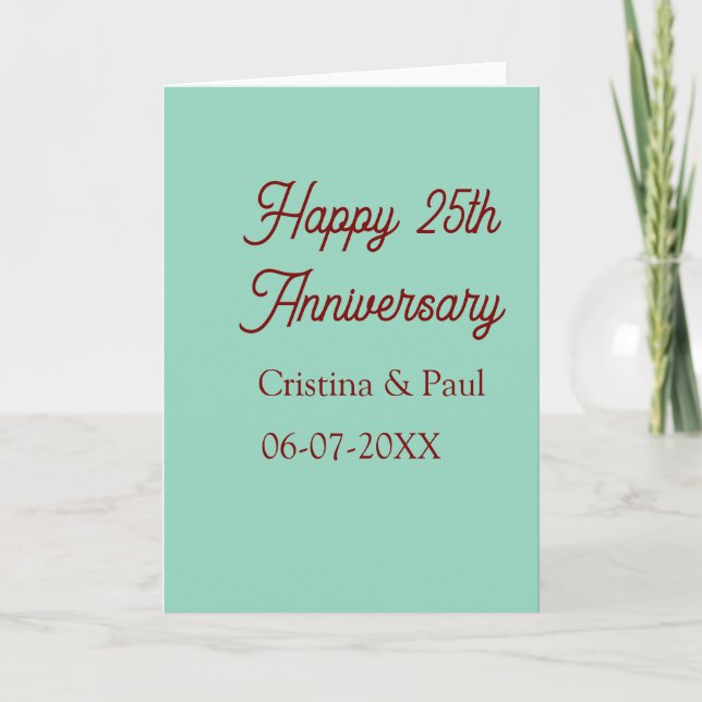 Happy 25th aniversary green mauve pastel boho retr card (Front)