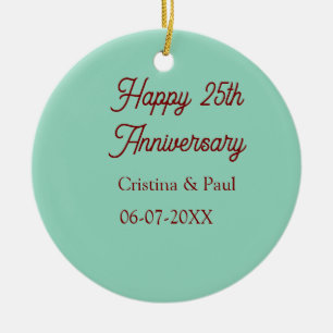 Happy 25th aniversary green mauve pastel boho retr ceramic tree decoration
