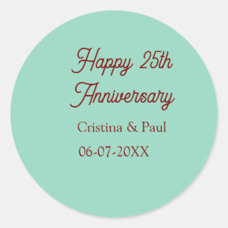 Happy 25th aniversary green mauve pastel boho retr classic round sticker