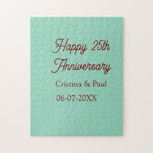 Happy 25th aniversary green mauve pastel boho retr jigsaw puzzle