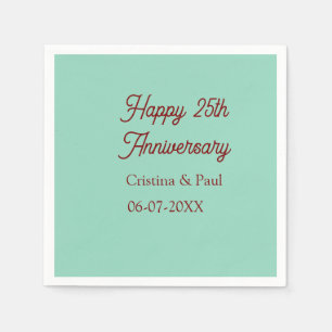 Happy 25th aniversary green mauve pastel boho retr napkin