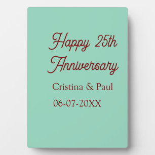 Happy 25th aniversary green mauve pastel boho retr plaque