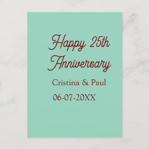 Happy 25th aniversary green mauve pastel boho retr postcard