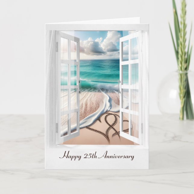 Happy 25th Anniversary Beach Hearts Card (Front)
