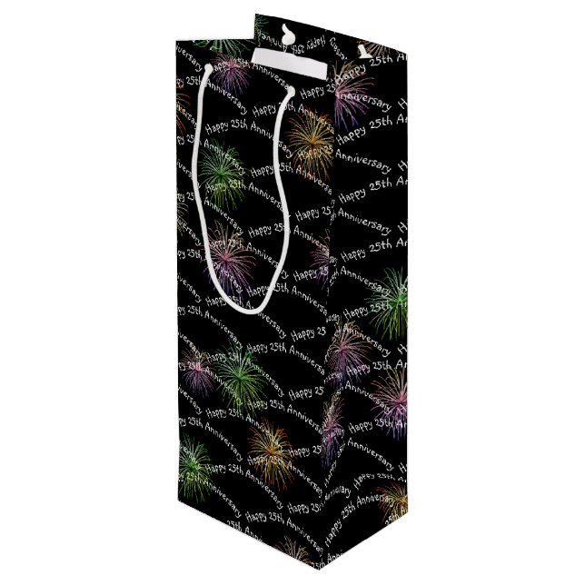 Happy 25th Anniversary Fireworks  Wine Gift Bag (Back Angled)