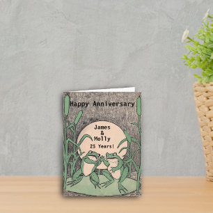 Happy 25th Anniversary Green Frogs Lily Pad Moon Card