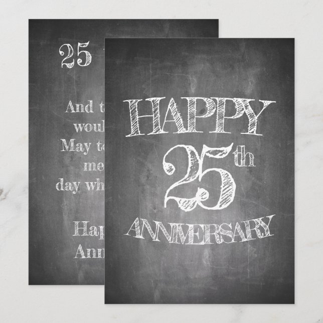 Happy 25th anniversary on chalk board invitation (Front/Back)