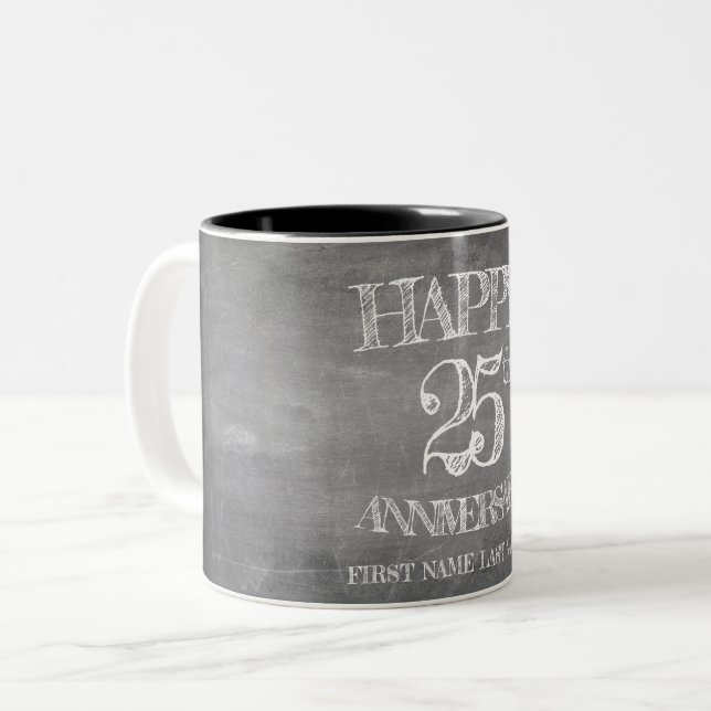 Happy 25th anniversary on chalk board Two-Tone coffee mug (Front Left)