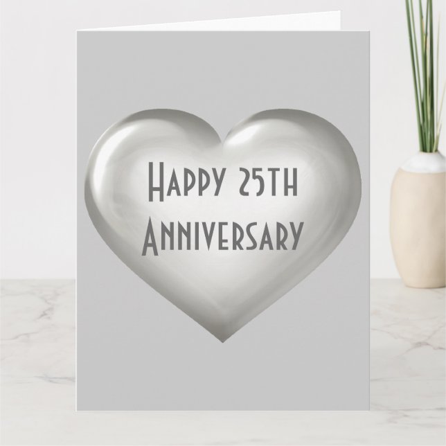 Happy 25th Anniversary Silver Heart Card (Front)