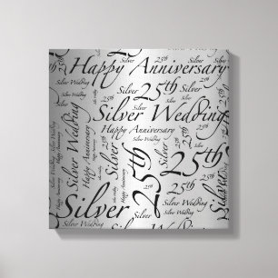 Happy 25th Anniversary Word Art Graphic Canvas Print