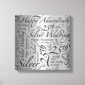 Happy 25th Anniversary Word Art Graphic Canvas Print