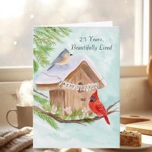  Happy 25th Birthday Birds at Birdhouse Card