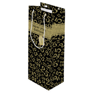 Happy 25th Birthday Black/Gold Number Pattern Wine Gift Bag