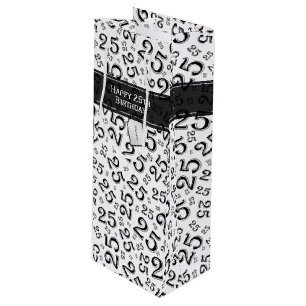  Happy 25th Birthday Black/White Number Pattern Wine Gift Bag