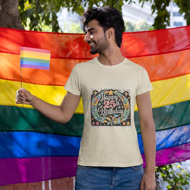 Happy 25th Birthday Floral Stars Mens' T-Shirt (Creator Uploaded)