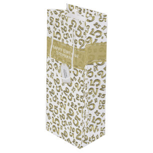 Happy 25th Birthday Gold Random Number Pattern  Wine Gift Bag