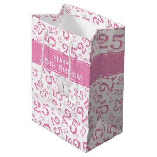 Happy 25th Birthday Pink Random Number Pattern Medium Gift Bag
