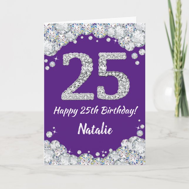 Happy 25th Birthday Purple and Silver Glitter Card (Front)