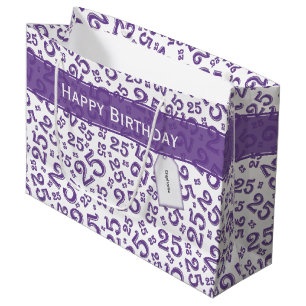  Happy 25th Birthday Purple Random Number Pattern Large Gift Bag