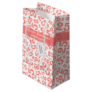 Happy 25th Birthday Random Number Pattern Coral Small Gift Bag